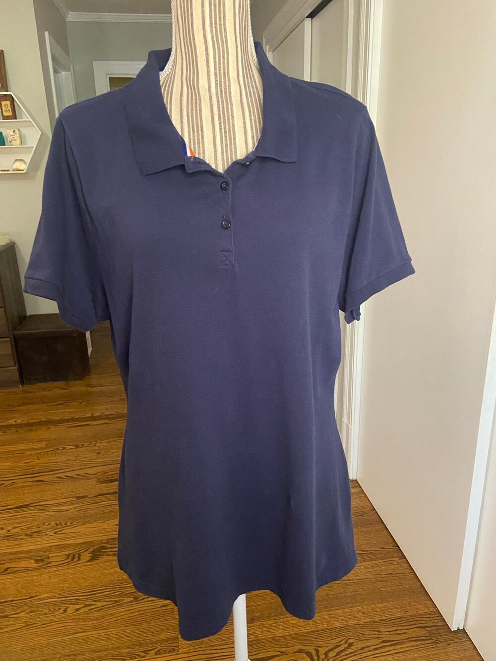 French Toast navy blue ladies classic polo top